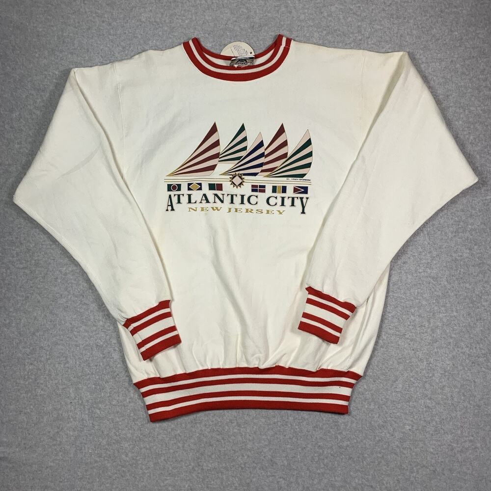 Vintage Medallion Atlantic City White Crewneck Sweater Men’s Size XL New Jersey